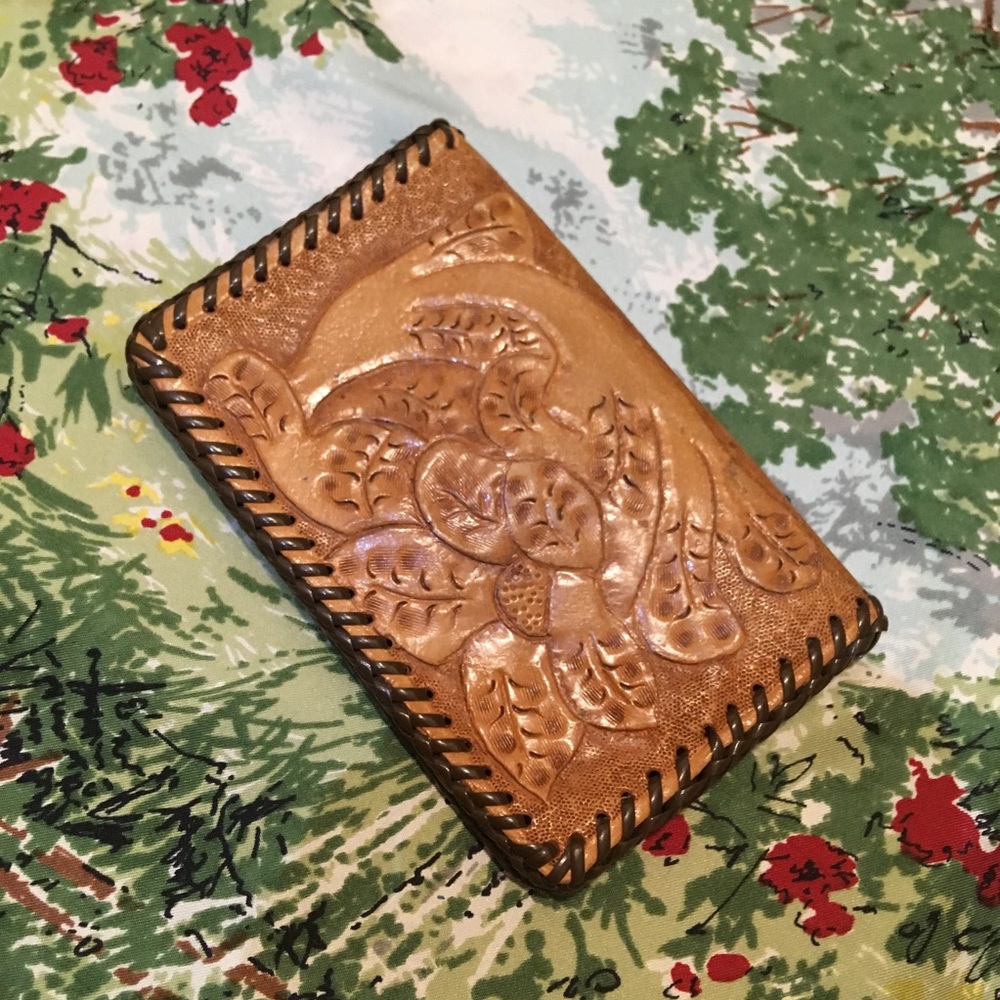 Vintage Hand-Tooled Leather Card Wallet